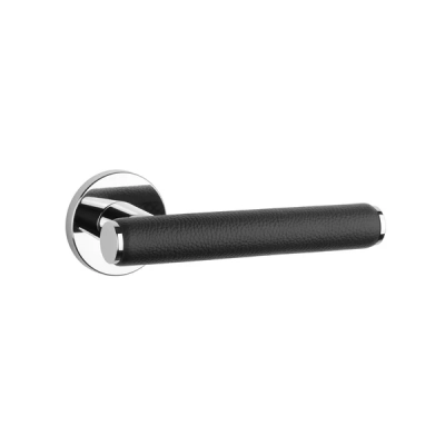 Klamki Aprile EGERIA na rozecie slim 7mm, chrom polerowany / czarna skóra