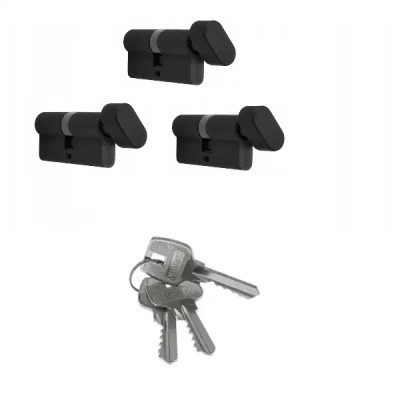 Komplet 3 wkładek system 1 klucza 3xG30/30 czarne + 3 klucze