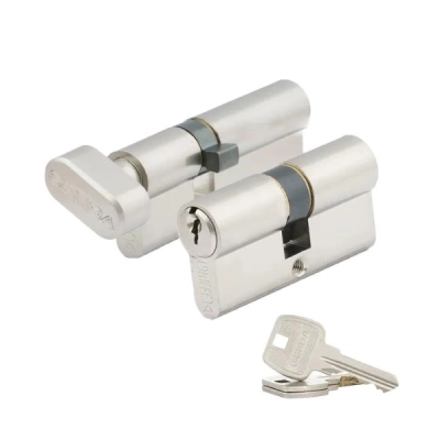 Komplet wkładek system 1 klucza GERDA 28/45+G45/28  nikiel  satyna+ 6 kluczy