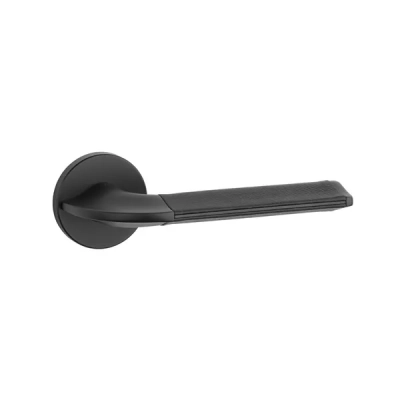 Klamki Aprile DETAZIA na rozecie slim 7mm, czarny matowy / czarna skóra