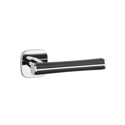 Klamki Aprile DAVIDIA  na rozecie owalnej slim 7mm, chrom polerowany / czarna skóra